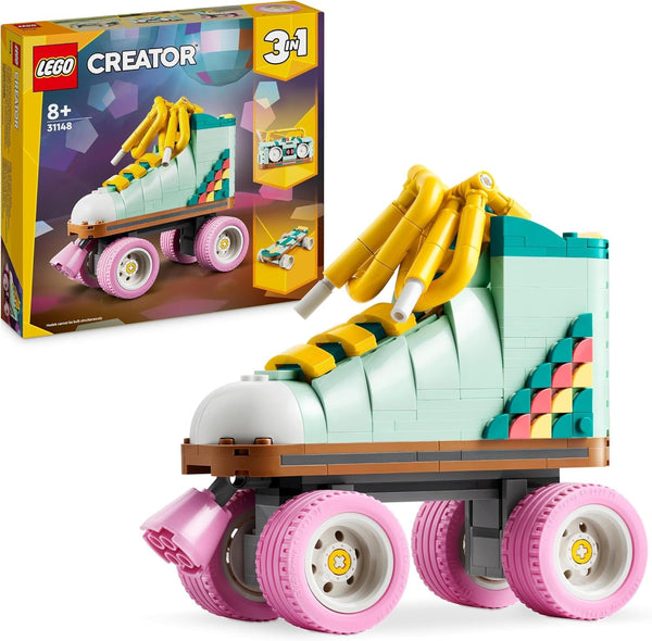 Jucărie LEGO Creator 3In1 Roller Skate pentru fete și băieți cu Mini Skateboard și Boombox, decor retro pentru dormitor, cadou de ziua de naștere pentru copii de la 8 ani 31148