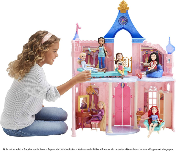 Castelul Disney Princess Comfy Squad, casă de păpuși cu 6 piese de mobilier și 16 accesorii, jucărie pentru fete de la 5 ani