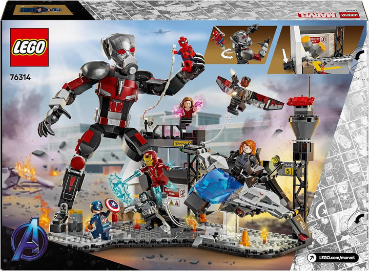 LEGO Marvel Captain America: Civil War Action Duel - Set de joacă pentru supereroi cu 8 minifigurine - Set de construcție și joacă cu avion de jucărie - Cadou pentru băieți și fete 76314