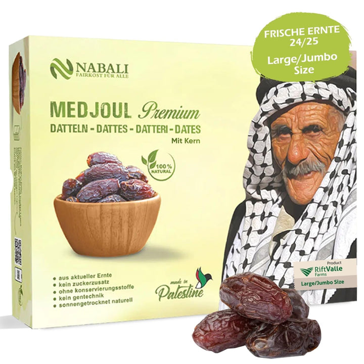NABALI FAIRKOST FOR ALL Curmale Medjool Medjoul din Palestina - 100% naturale vegan aromate tradiționale proaspete și orientale I fără conservanți 5 kg (1 pachet), Small/Medium Produse deshidratate Naty Shop 5 kg (1 pachet), Large/Jumbo