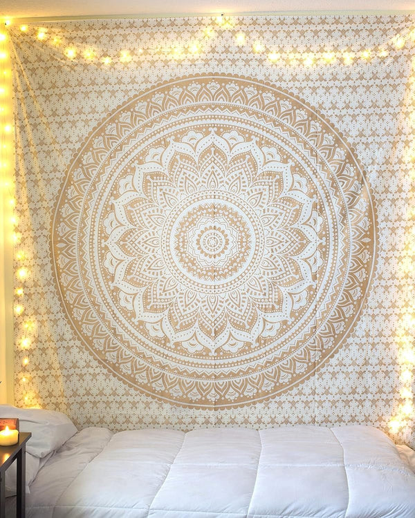 Tapiserie mandala decorare camera estetica aur alb panza Casa - Accesorii si Decoratiuni Naty Shop Default Title