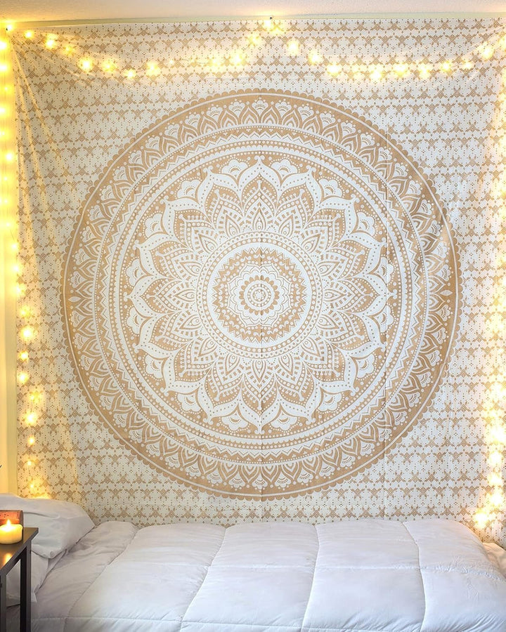 Tapiserie mandala decorare camera estetica aur alb panza Casa - Accesorii si Decoratiuni Naty Shop Default Title