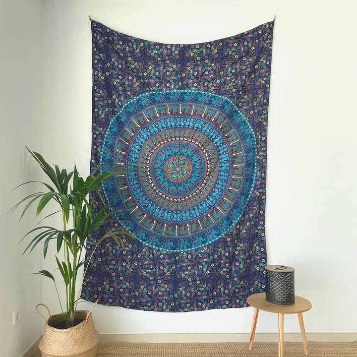 Tapiserie momomus mandala bumbac colorat desene orientale Casa - Accesorii si Decoratiuni Naty Shop Albastru C 135L X 210B Cm