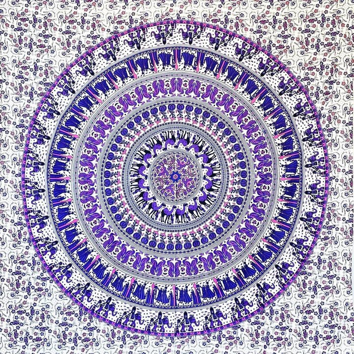 Tapiserie momomus mandala bumbac colorat desene orientale Casa - Accesorii si Decoratiuni Naty Shop Alb-liliac 135L X 210B Cm