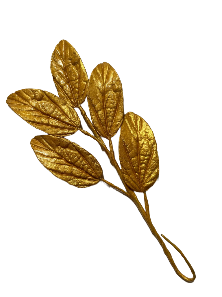 Decoratiune comestibila din zahar, Crenguta aurie cu frunze